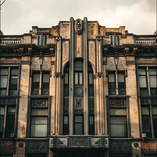 Ornamentierte Jugendstilfassade mit symmetrischer Mitte und Balkonen